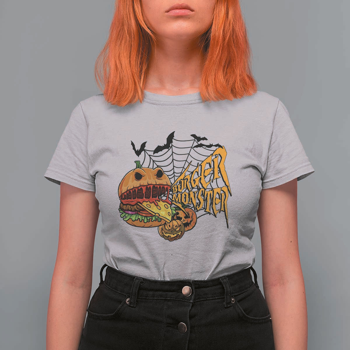 Halloween Burger Monster T Shirt For Women Scary Foodies - Wonder Print Shop