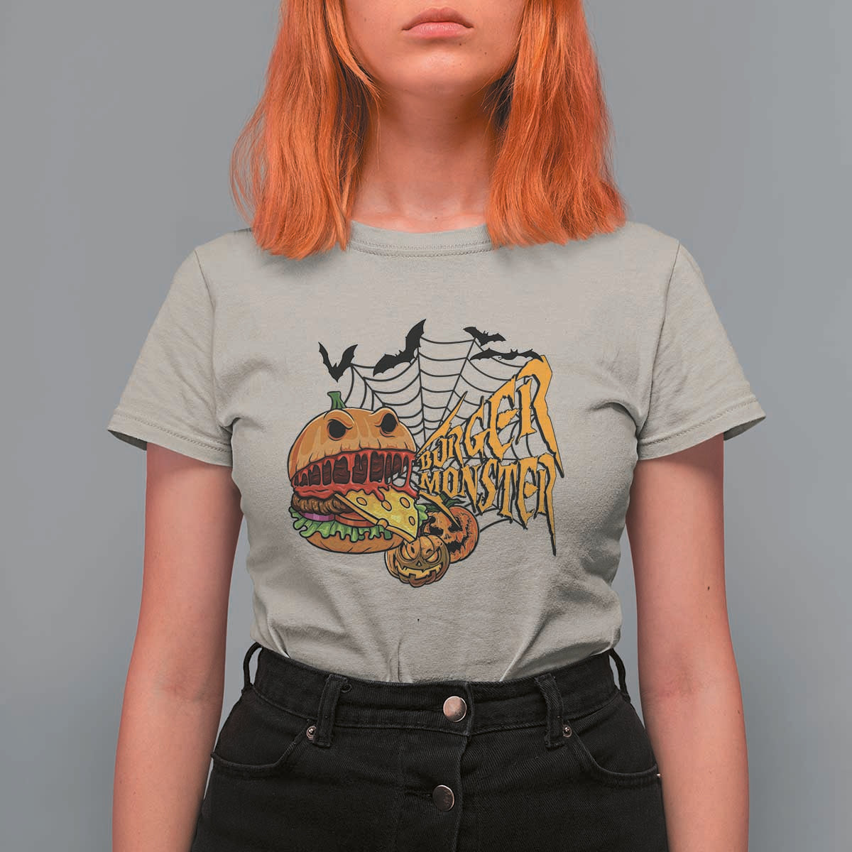 Halloween Burger Monster T Shirt For Women Scary Foodies - Wonder Print Shop