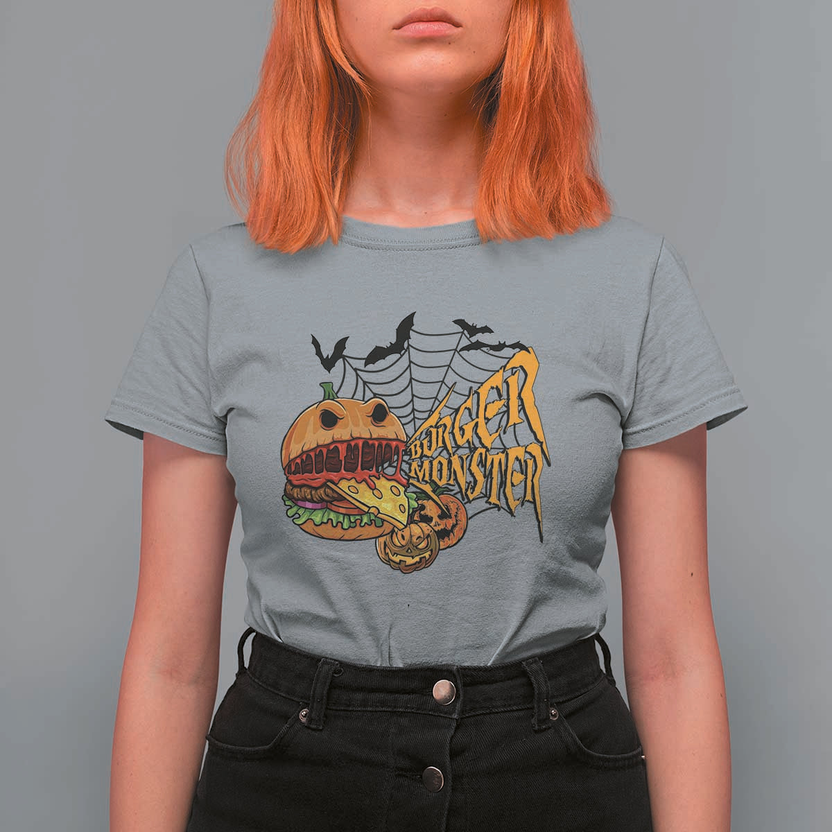 Halloween Burger Monster T Shirt For Women Scary Foodies - Wonder Print Shop