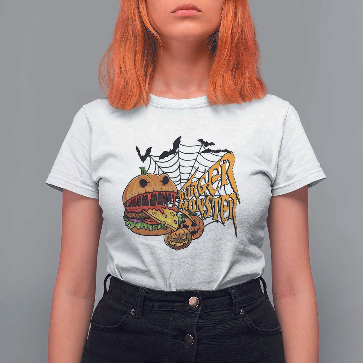 Halloween Burger Monster T Shirt For Women Scary Foodies - Wonder Print Shop