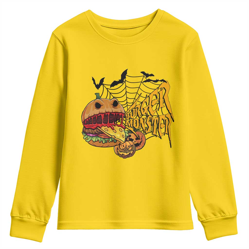 Halloween Burger Monster Youth Sweatshirt Scary Foodies - Wonder Print Shop