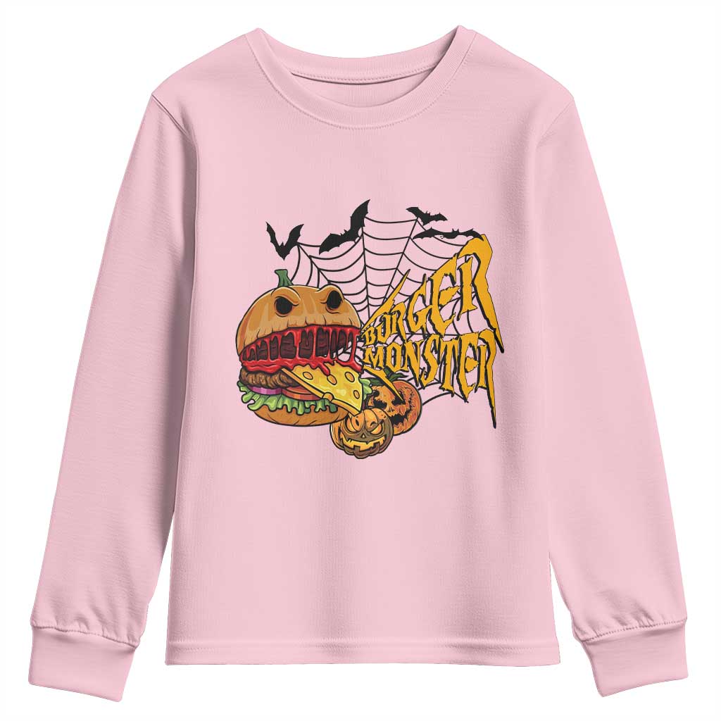 Halloween Burger Monster Youth Sweatshirt Scary Foodies - Wonder Print Shop
