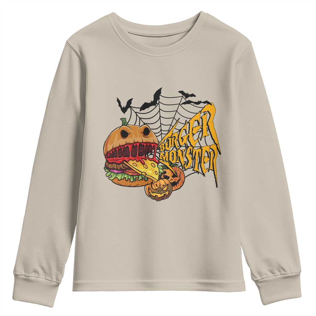Halloween Burger Monster Youth Sweatshirt Scary Foodies - Wonder Print Shop