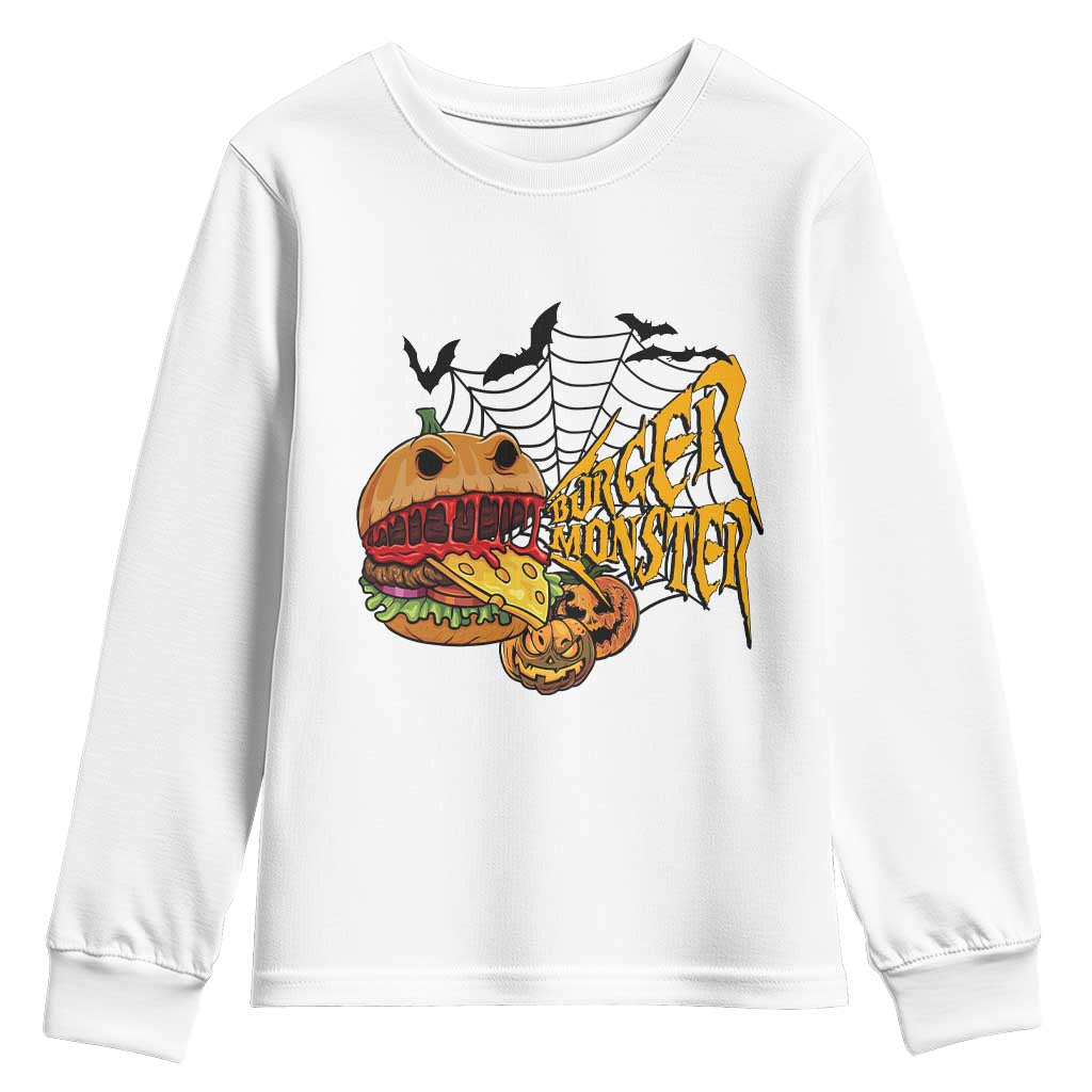 Halloween Burger Monster Youth Sweatshirt Scary Foodies - Wonder Print Shop