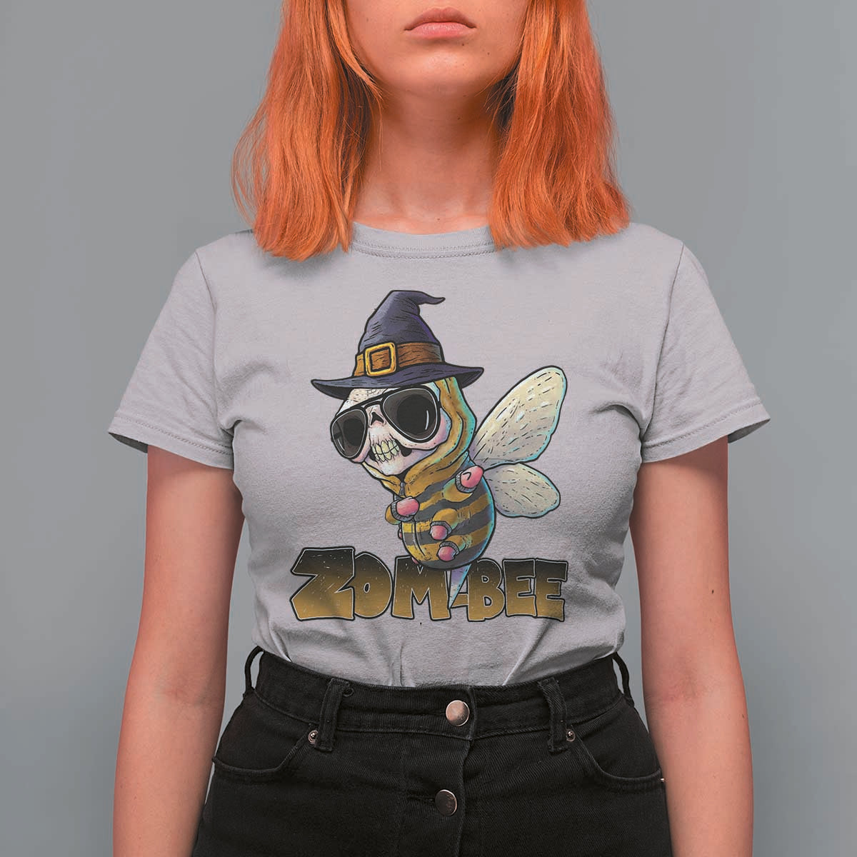 Halloween Zombie Bee T Shirt For Women Zombee Funny Dabbing - Wonder Print Shop