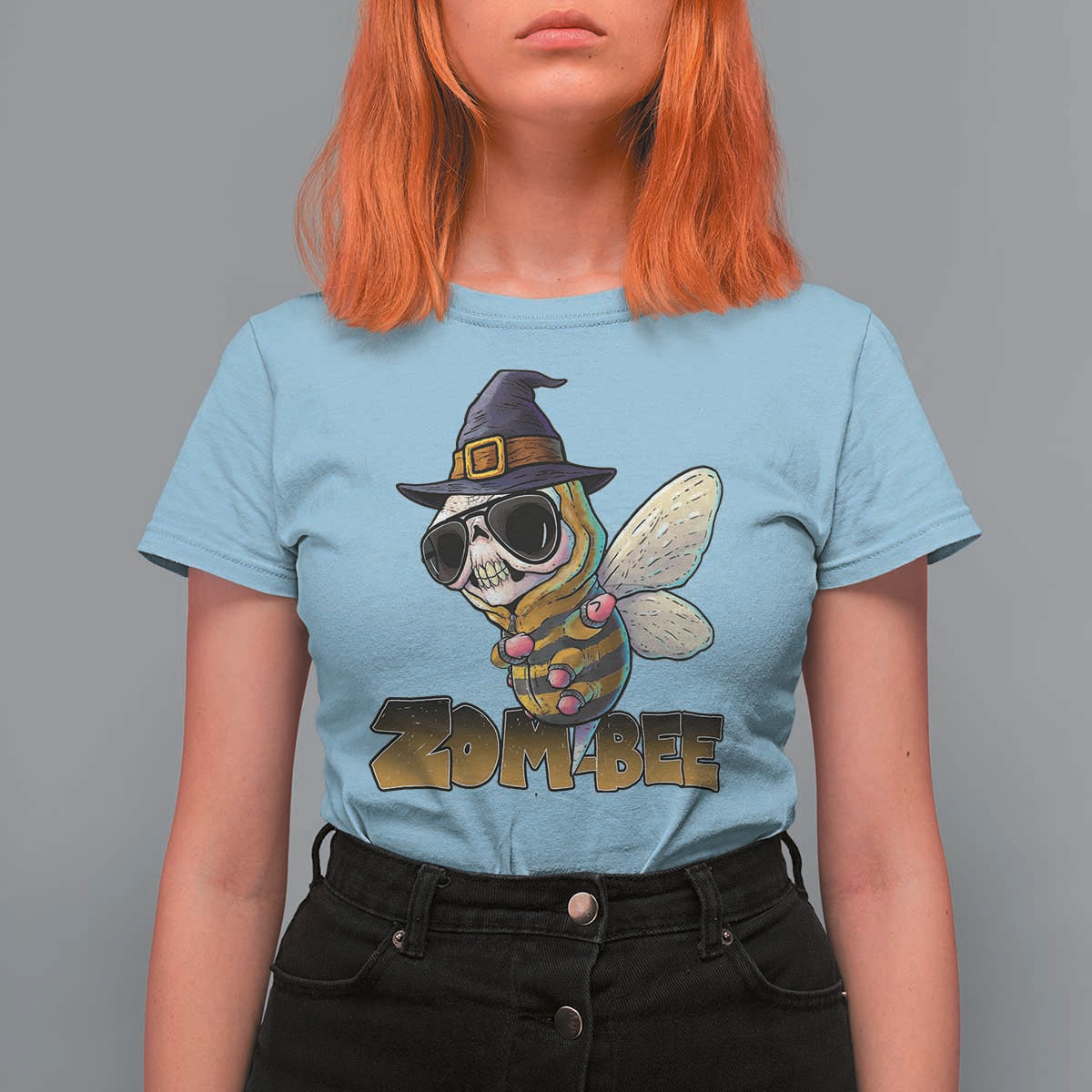 Halloween Zombie Bee T Shirt For Women Zombee Funny Dabbing - Wonder Print Shop