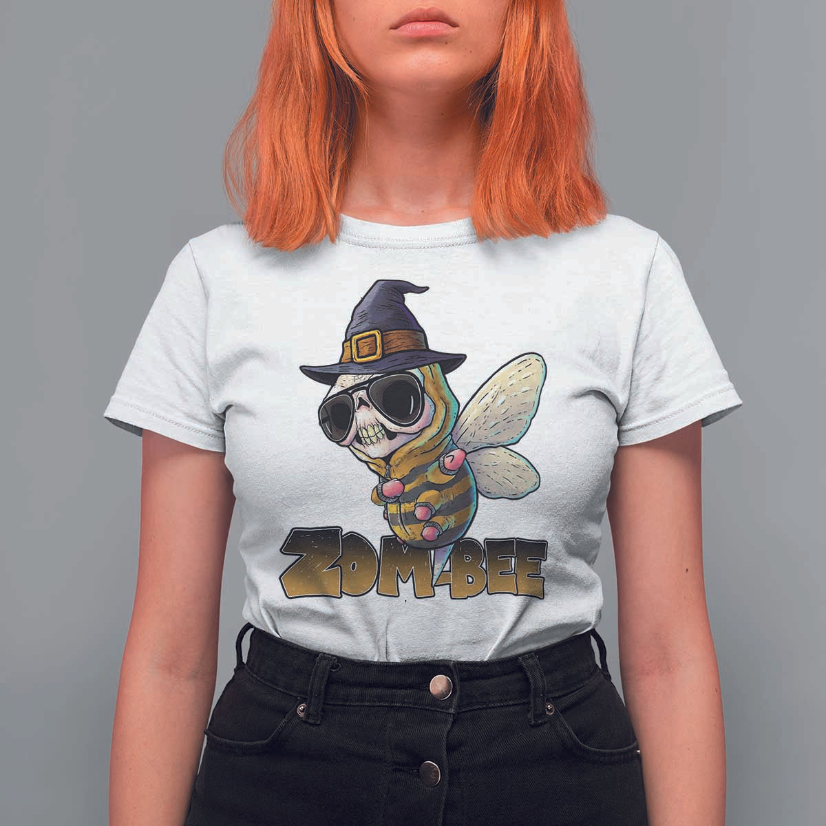 Halloween Zombie Bee T Shirt For Women Zombee Funny Dabbing - Wonder Print Shop