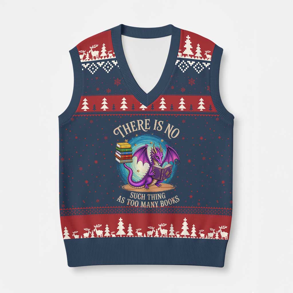 Fantasy Dragon Book Lover V-Neck Knit Sweater Vest There Is No Such Thing As Too Many Books