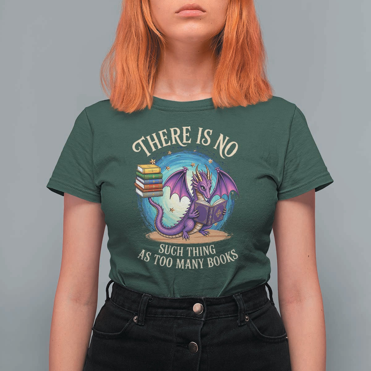 Fantasy Dragon Book Lover T Shirt For Women There Is No Such Thing As Too Many Books