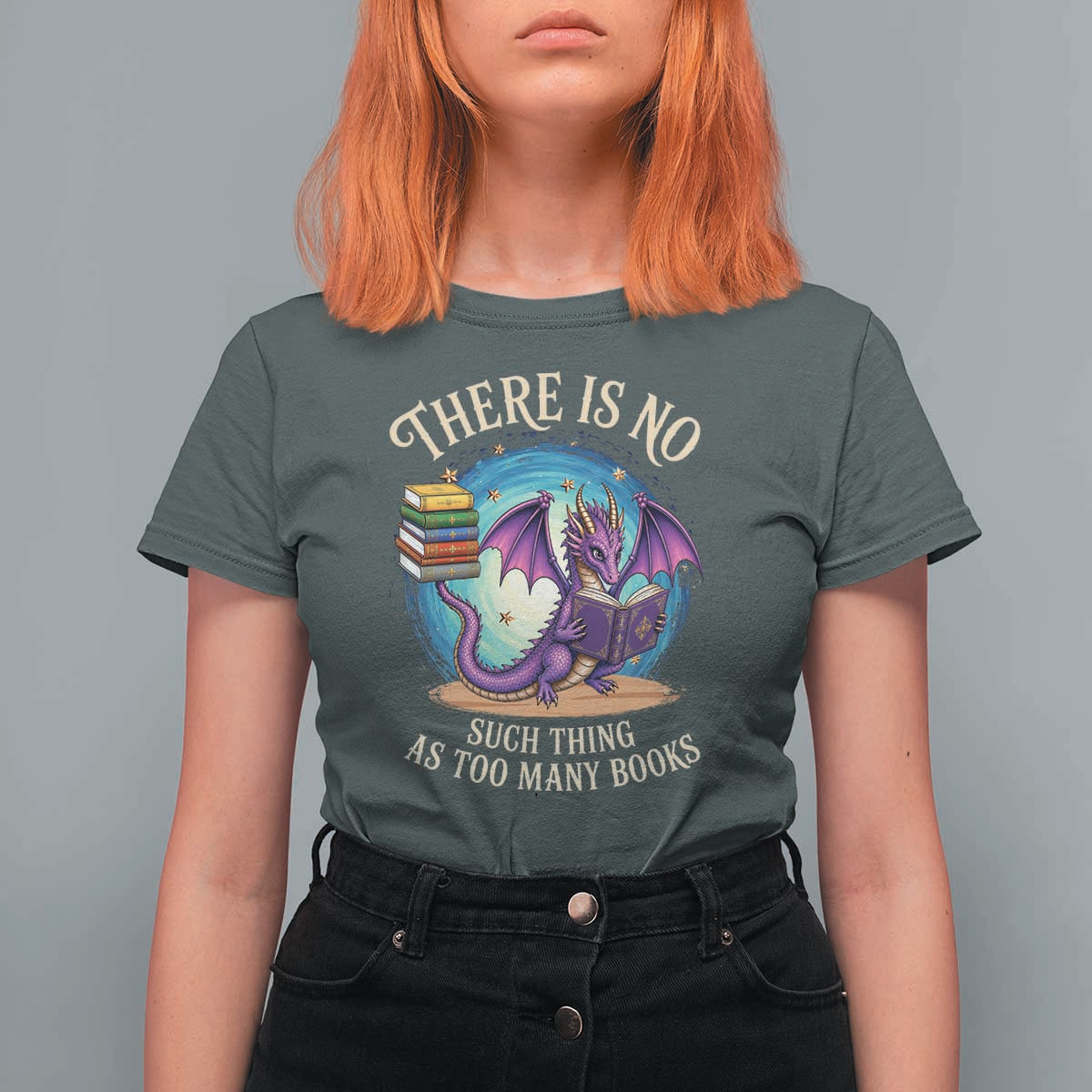 Fantasy Dragon Book Lover T Shirt For Women There Is No Such Thing As Too Many Books