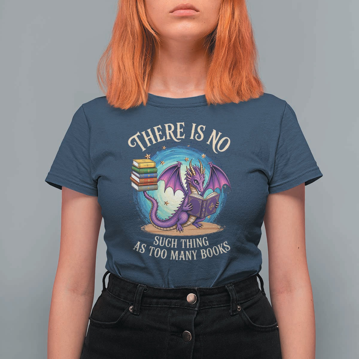 Fantasy Dragon Book Lover T Shirt For Women There Is No Such Thing As Too Many Books