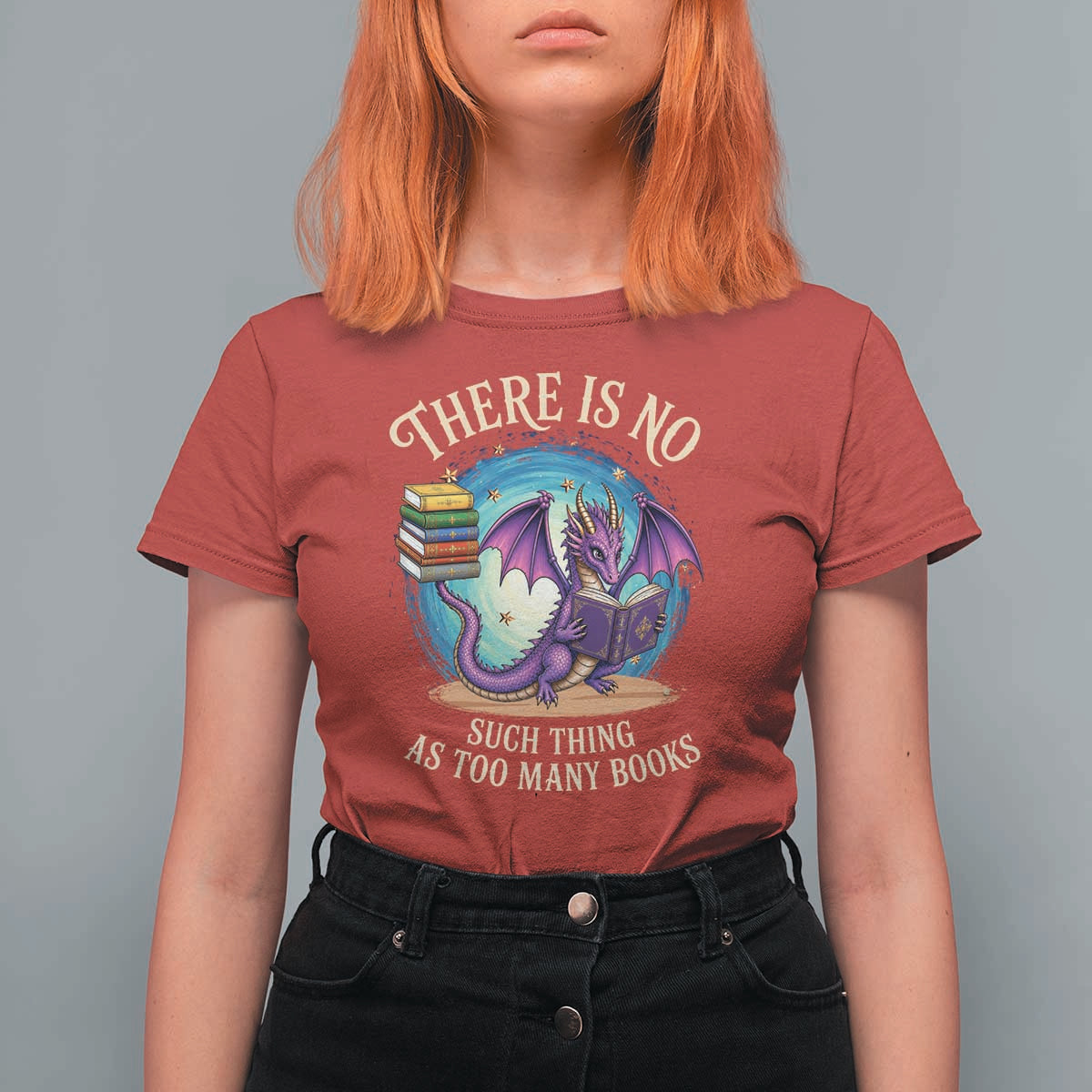Fantasy Dragon Book Lover T Shirt For Women There Is No Such Thing As Too Many Books