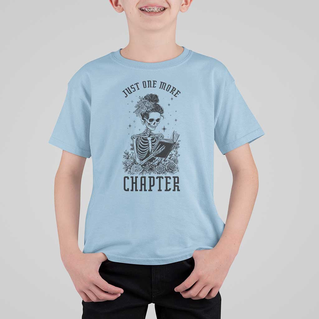 Funny Skeleton Book Lover T Shirt For Kid Just One More Chapter