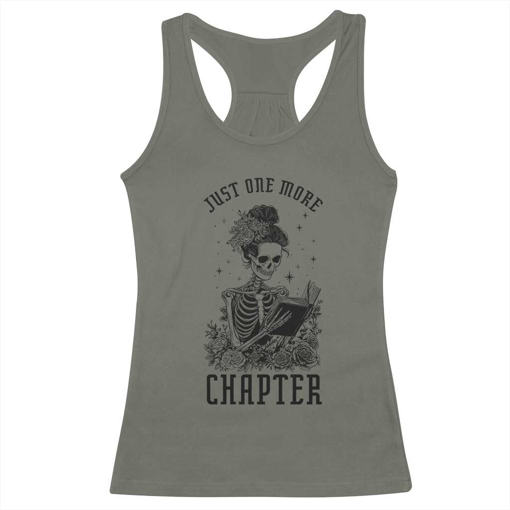 Funny Skeleton Book Lover Racerback Tank Top Just One More Chapter