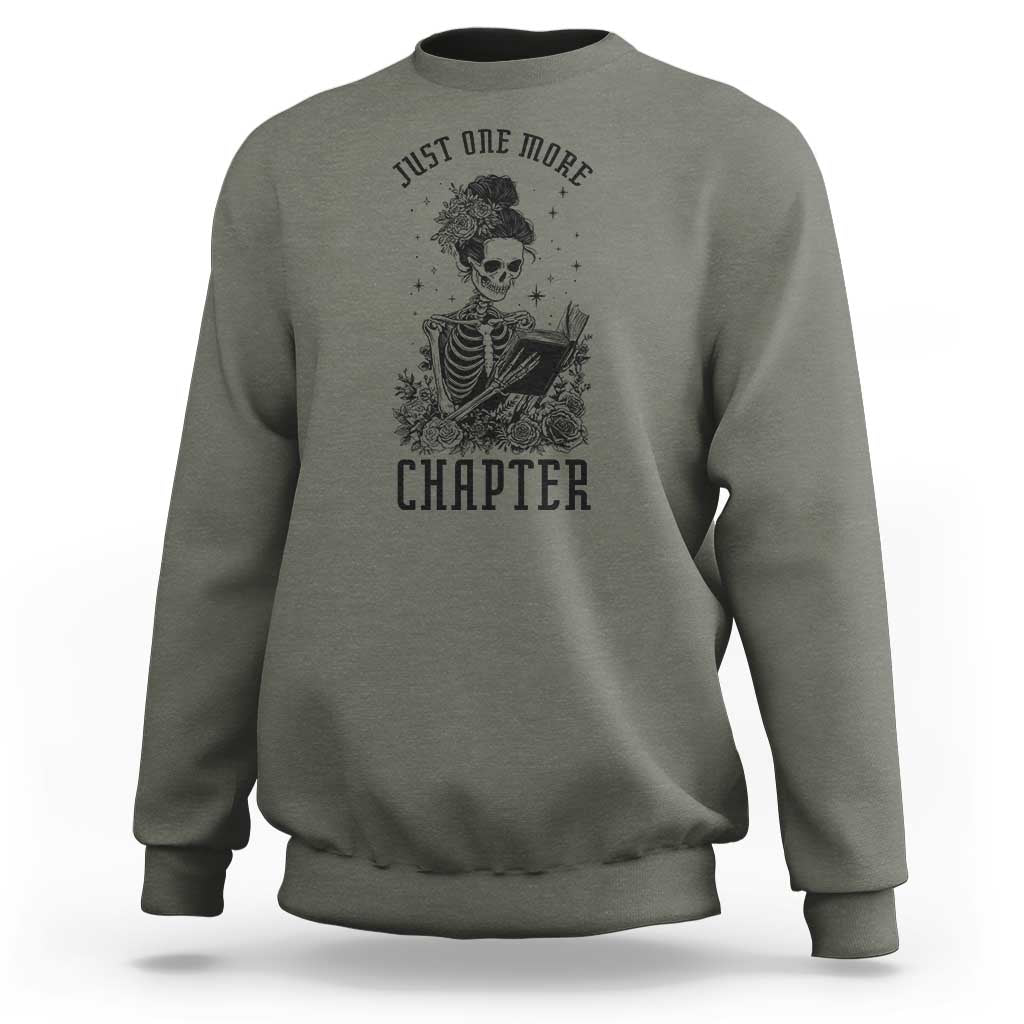 Funny Skeleton Book Lover Sweatshirt Just One More Chapter
