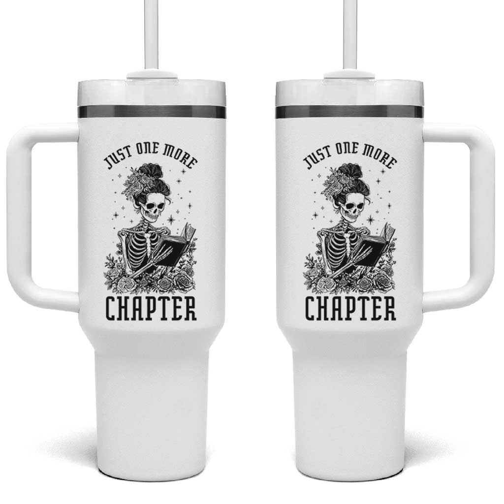 Funny Skeleton Book Lover Tumbler With Handle Just One More Chapter