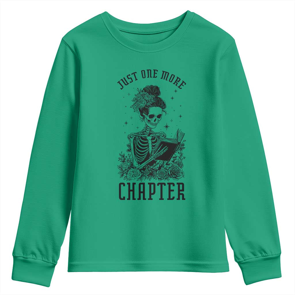 Funny Skeleton Book Lover Youth Sweatshirt Just One More Chapter
