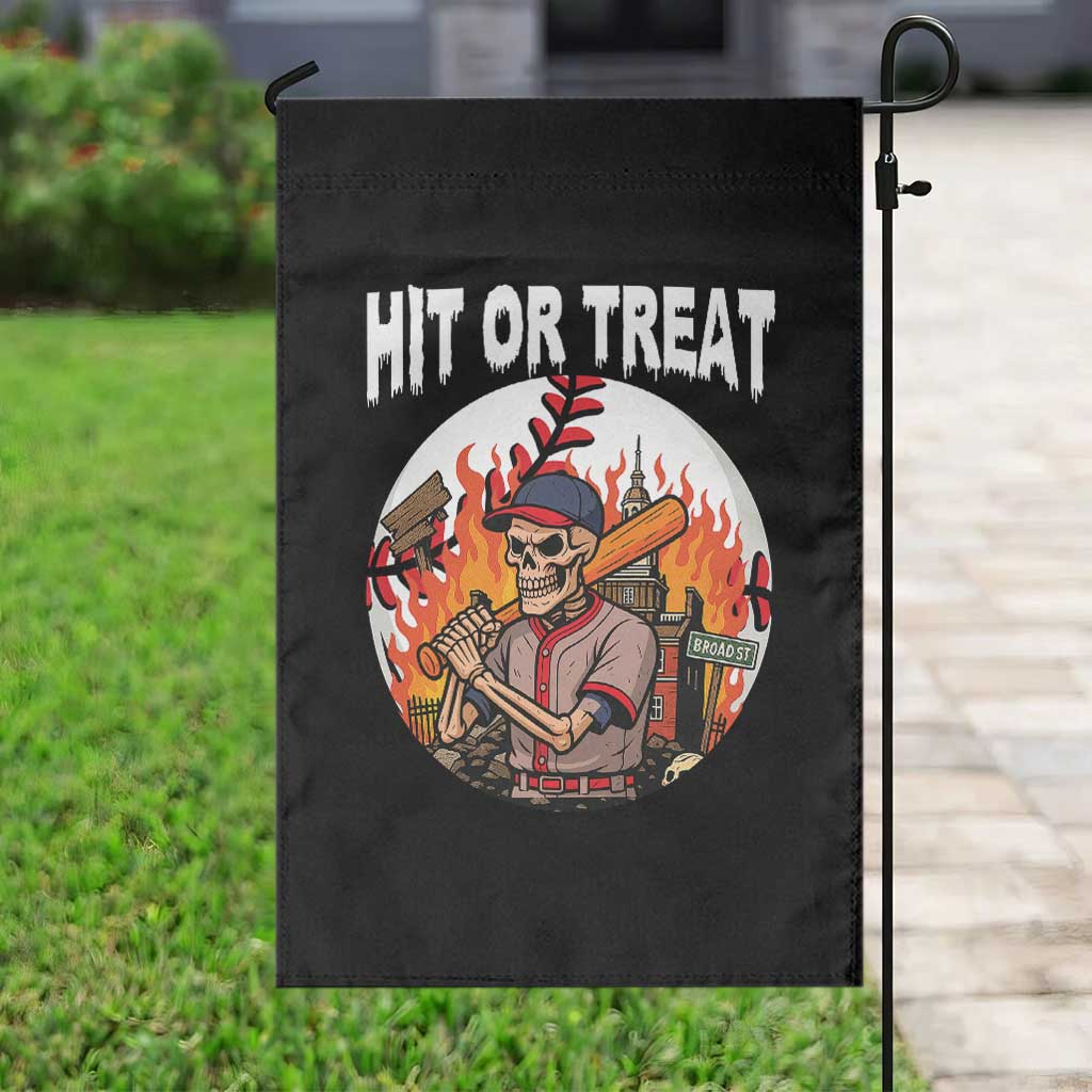 Funny Halloween Baseball Garden Flag Hit Or Treat Skeleton Player - Wonder Print Shop
