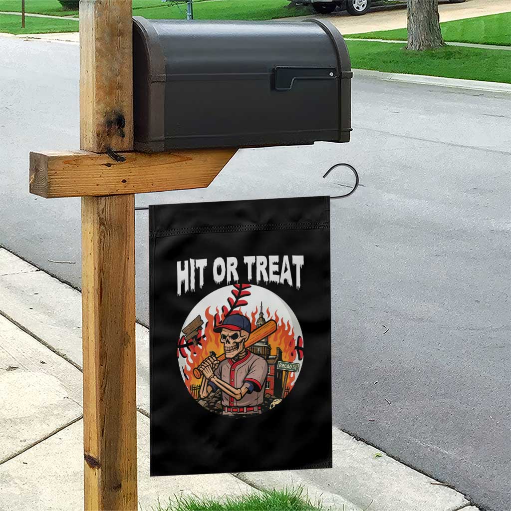 Funny Halloween Baseball Garden Flag Hit Or Treat Skeleton Player - Wonder Print Shop
