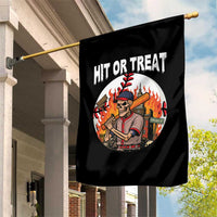 Funny Halloween Baseball Garden Flag Hit Or Treat Skeleton Player - Wonder Print Shop