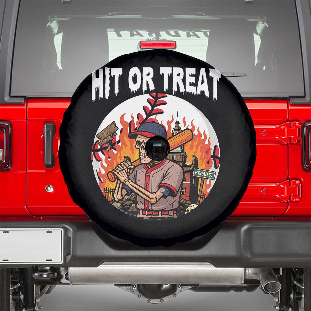 Funny Halloween Baseball Spare Tire Cover Hit Or Treat Skeleton Player - Wonder Print Shop