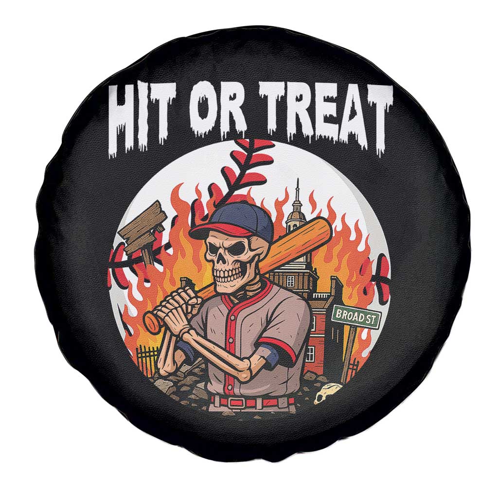Funny Halloween Baseball Spare Tire Cover Hit Or Treat Skeleton Player - Wonder Print Shop