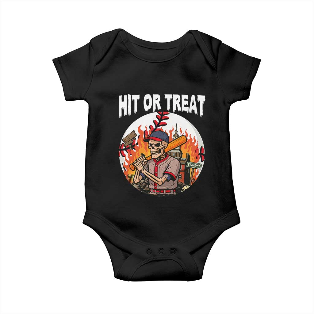 Funny Halloween Baseball Baby Onesie Hit Or Treat Skeleton Player - Wonder Print Shop