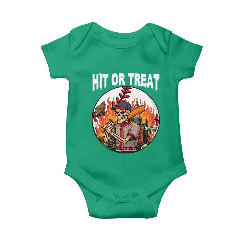 Funny Halloween Baseball Baby Onesie Hit Or Treat Skeleton Player - Wonder Print Shop