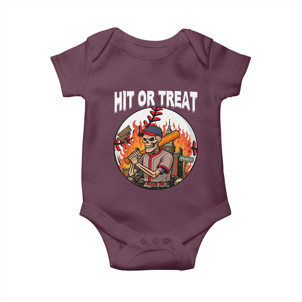 Funny Halloween Baseball Baby Onesie Hit Or Treat Skeleton Player - Wonder Print Shop