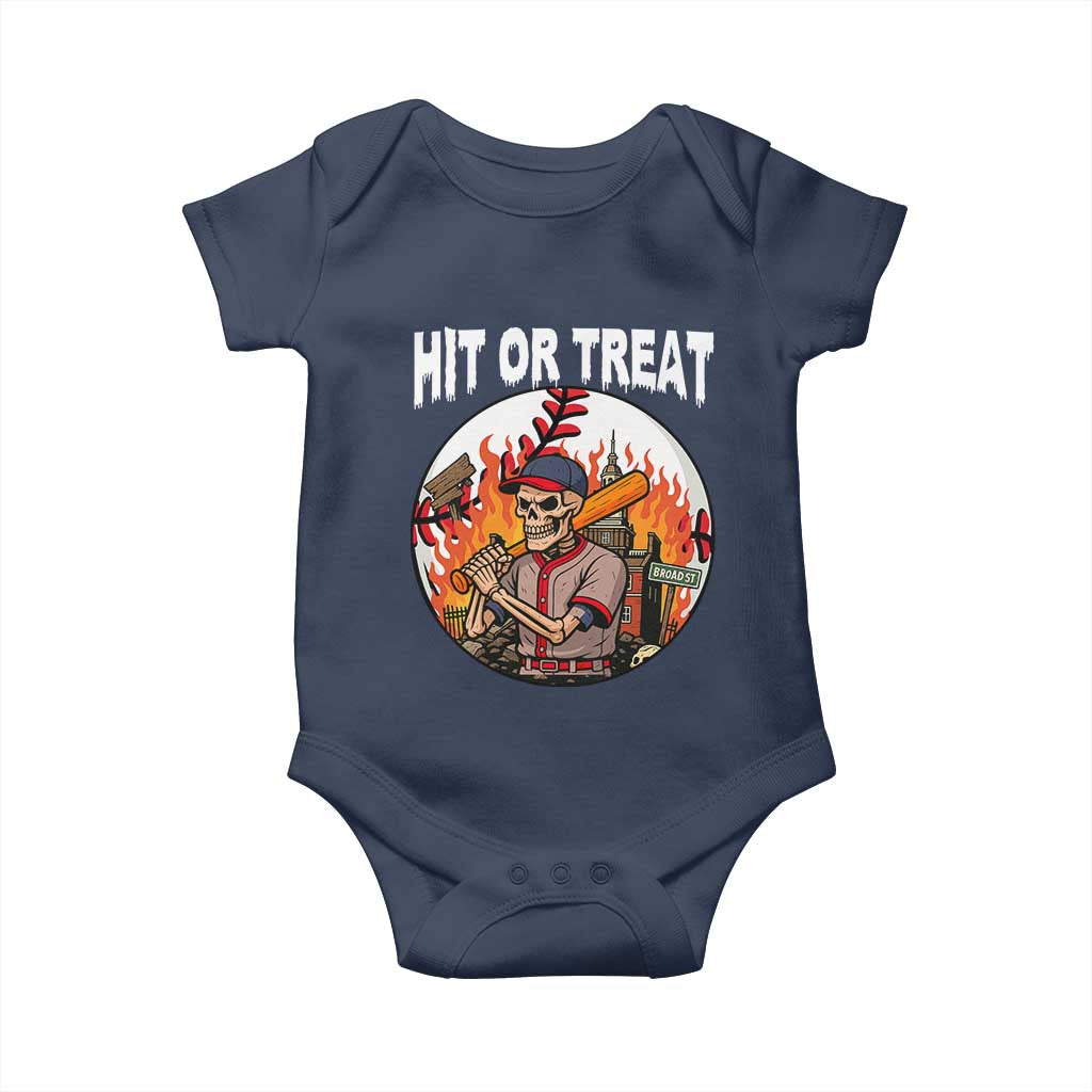 Funny Halloween Baseball Baby Onesie Hit Or Treat Skeleton Player - Wonder Print Shop