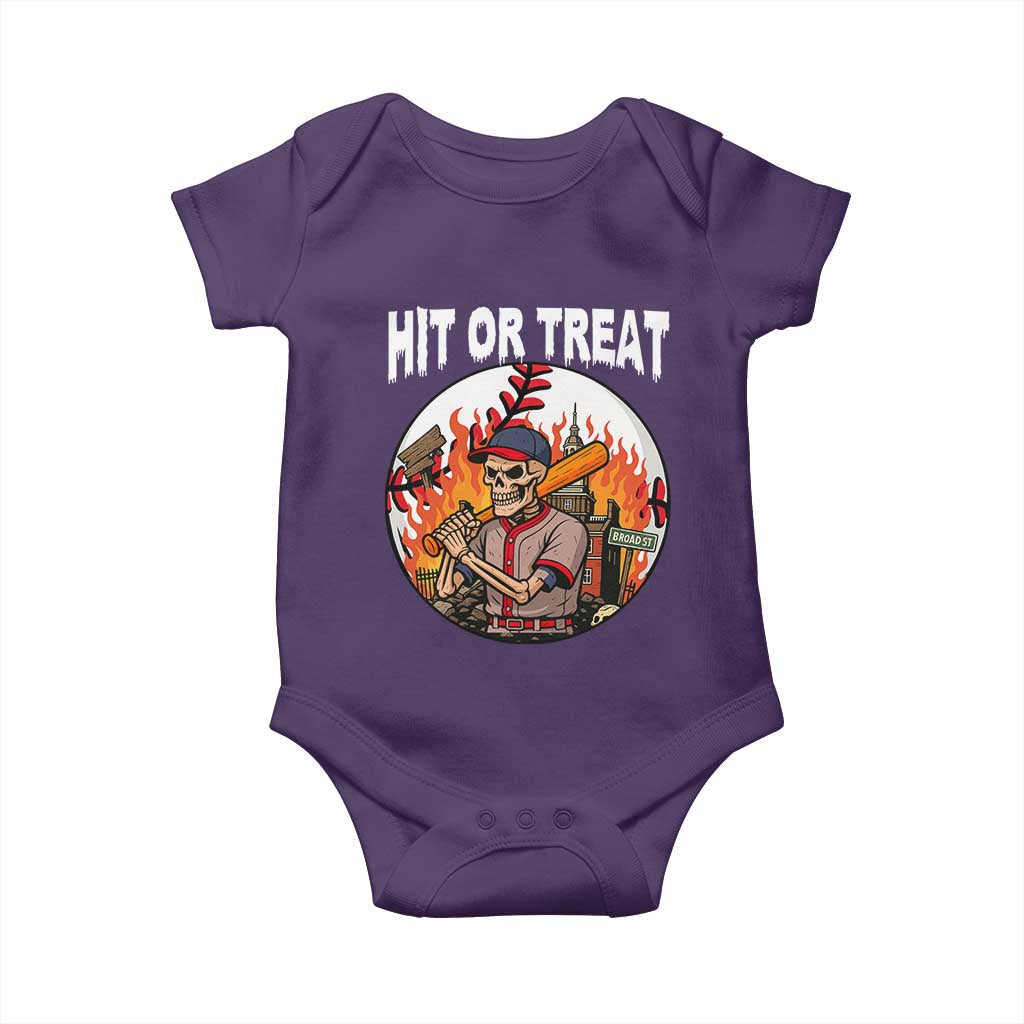Funny Halloween Baseball Baby Onesie Hit Or Treat Skeleton Player - Wonder Print Shop