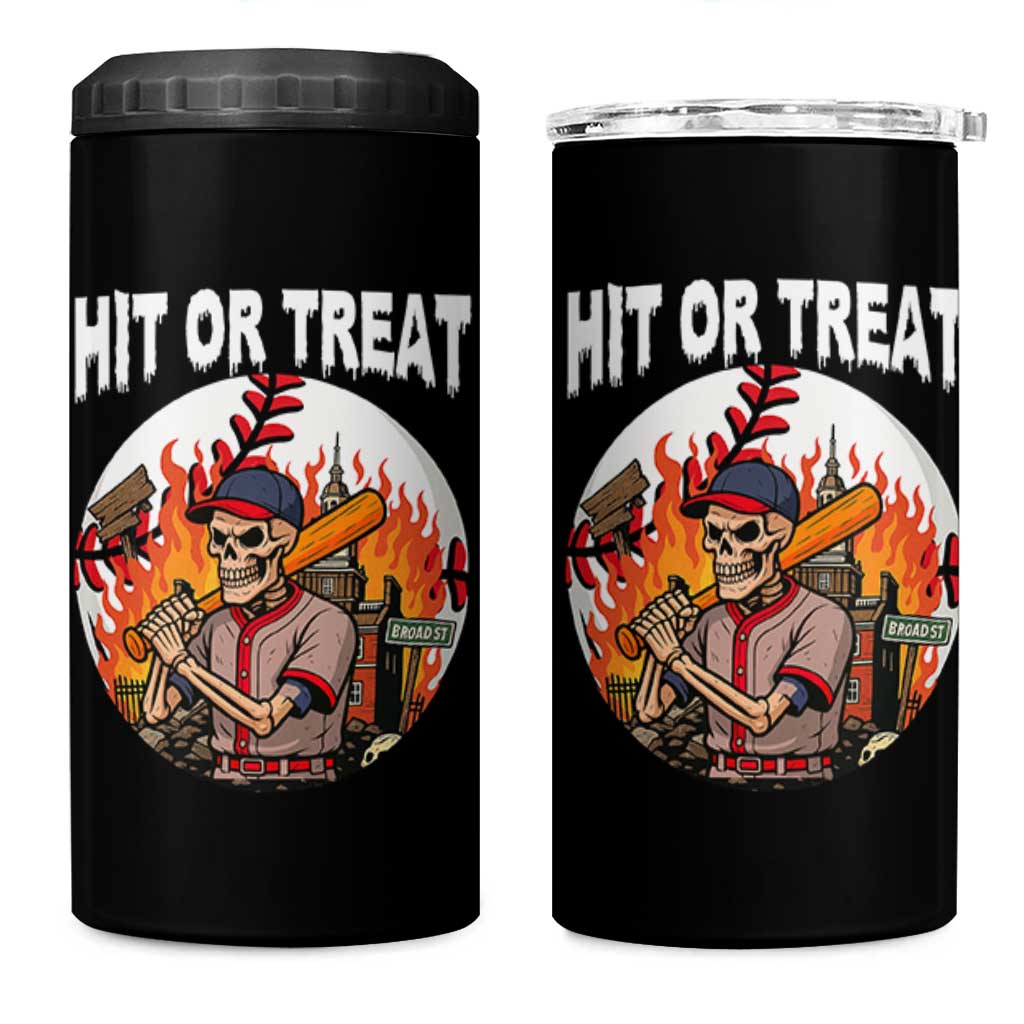 Funny Halloween Baseball 4 in 1 Can Cooler Tumbler Hit Or Treat Skeleton Player
