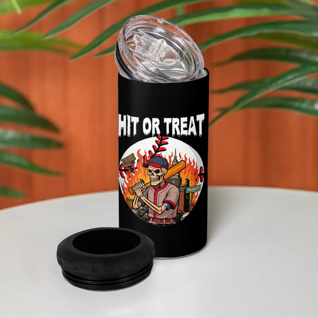 Funny Halloween Baseball 4 in 1 Can Cooler Tumbler Hit Or Treat Skeleton Player