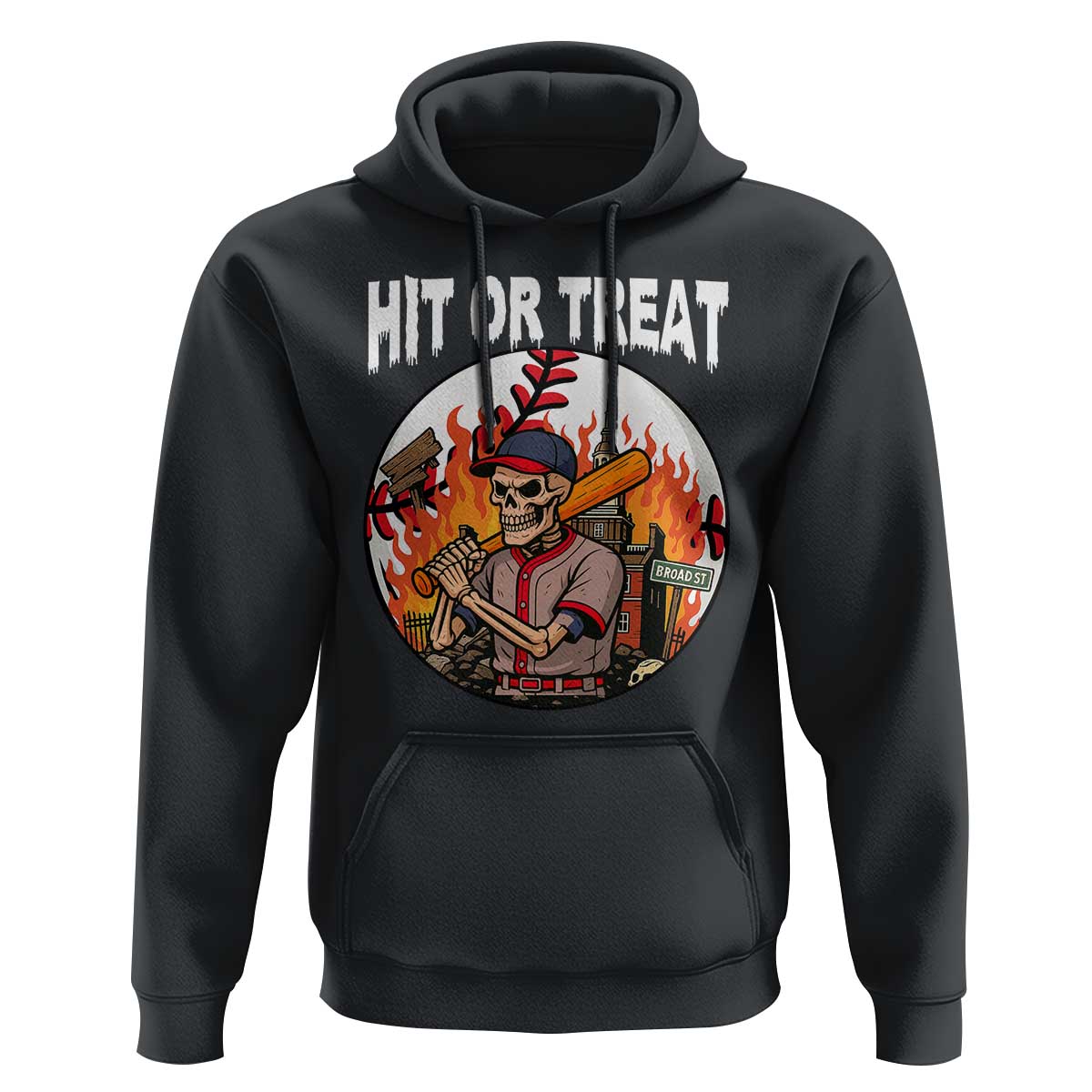 Funny Halloween Baseball Hoodie Hit Or Treat Skeleton Player - Wonder Print Shop