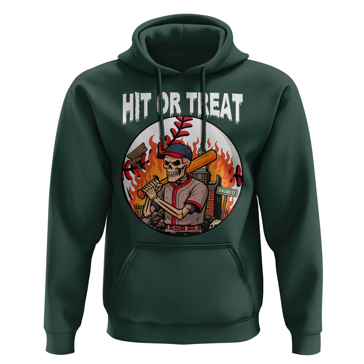 Funny Halloween Baseball Hoodie Hit Or Treat Skeleton Player - Wonder Print Shop