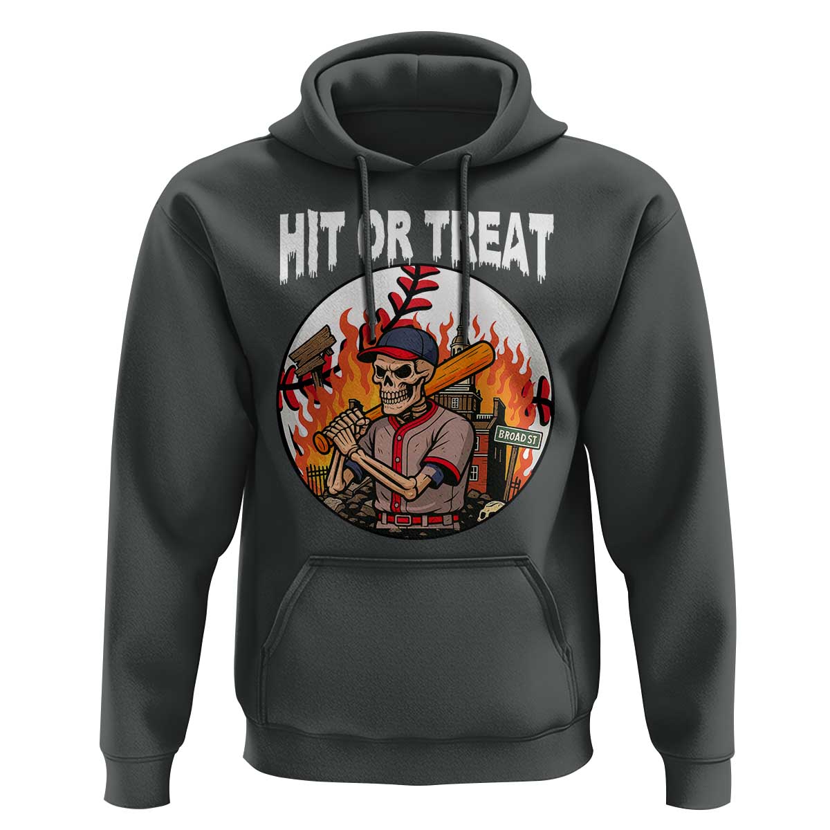 Funny Halloween Baseball Hoodie Hit Or Treat Skeleton Player - Wonder Print Shop