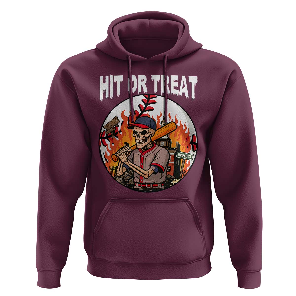 Funny Halloween Baseball Hoodie Hit Or Treat Skeleton Player - Wonder Print Shop