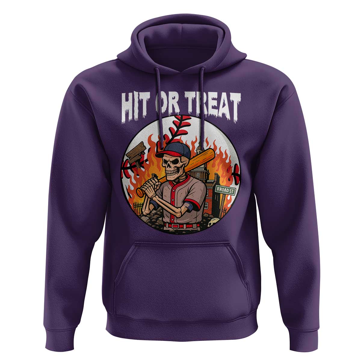 Funny Halloween Baseball Hoodie Hit Or Treat Skeleton Player - Wonder Print Shop