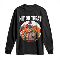 Funny Halloween Baseball Long Sleeve Shirt Hit Or Treat Skeleton Player - Wonder Print Shop