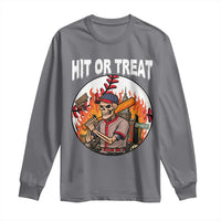Funny Halloween Baseball Long Sleeve Shirt Hit Or Treat Skeleton Player - Wonder Print Shop