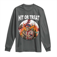 Funny Halloween Baseball Long Sleeve Shirt Hit Or Treat Skeleton Player - Wonder Print Shop