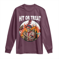 Funny Halloween Baseball Long Sleeve Shirt Hit Or Treat Skeleton Player - Wonder Print Shop