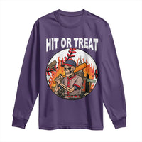 Funny Halloween Baseball Long Sleeve Shirt Hit Or Treat Skeleton Player - Wonder Print Shop