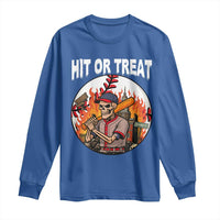 Funny Halloween Baseball Long Sleeve Shirt Hit Or Treat Skeleton Player - Wonder Print Shop