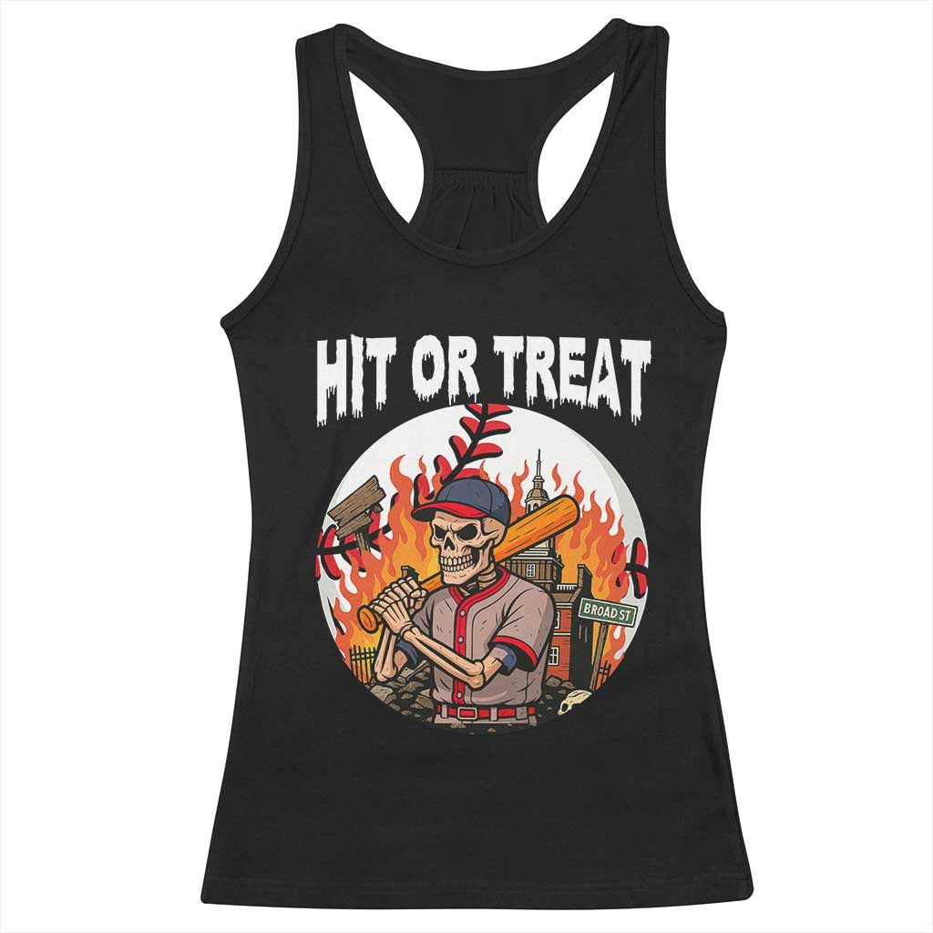 Funny Halloween Baseball Racerback Tank Top Hit Or Treat Skeleton Player - Wonder Print Shop