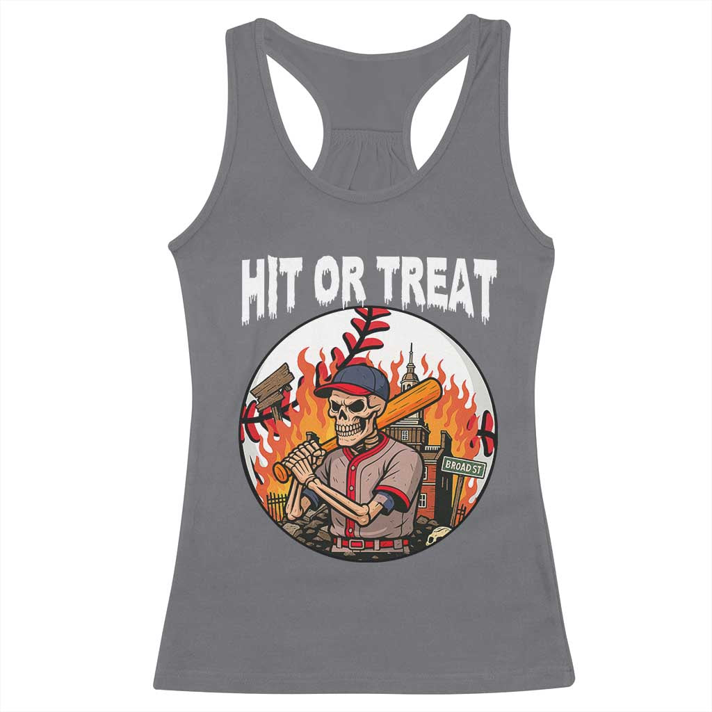 Funny Halloween Baseball Racerback Tank Top Hit Or Treat Skeleton Player - Wonder Print Shop