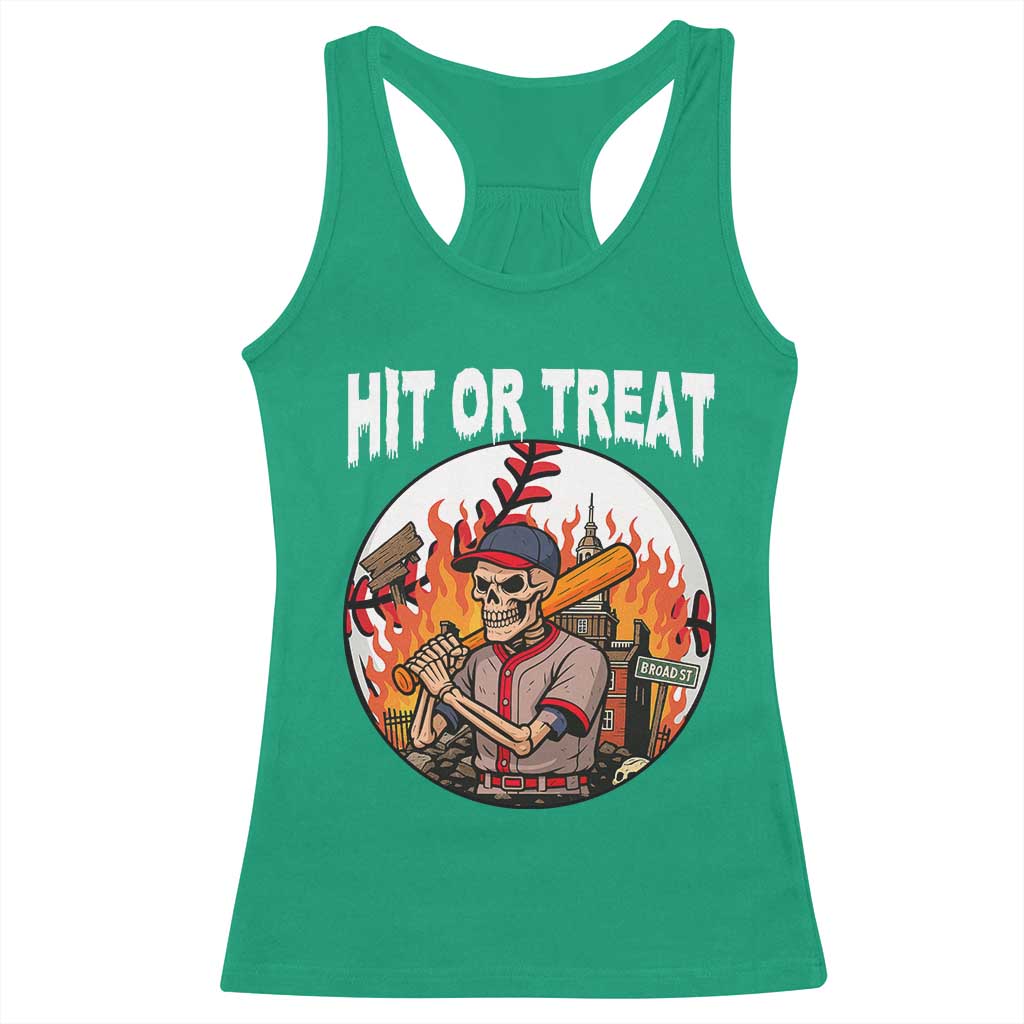 Funny Halloween Baseball Racerback Tank Top Hit Or Treat Skeleton Player - Wonder Print Shop