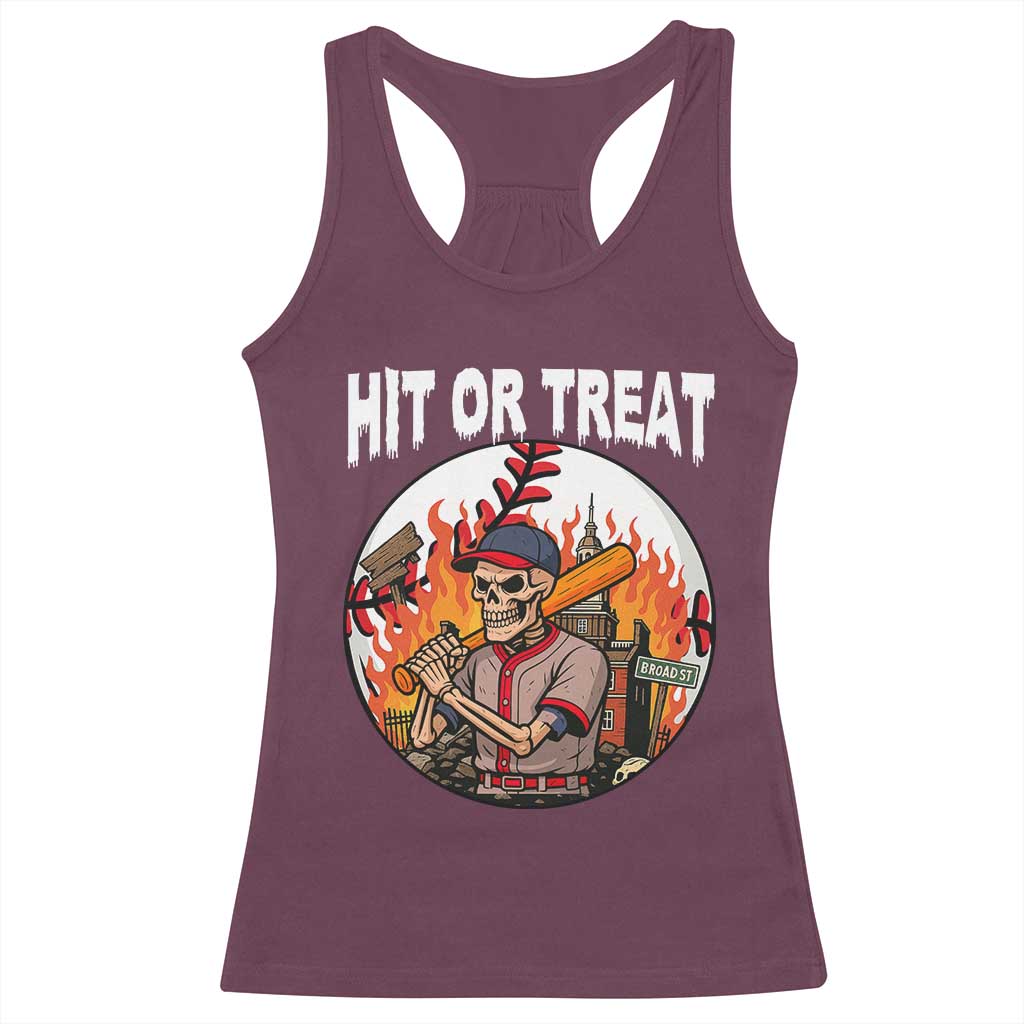 Funny Halloween Baseball Racerback Tank Top Hit Or Treat Skeleton Player - Wonder Print Shop