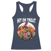 Funny Halloween Baseball Racerback Tank Top Hit Or Treat Skeleton Player - Wonder Print Shop