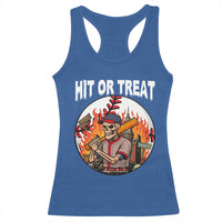 Funny Halloween Baseball Racerback Tank Top Hit Or Treat Skeleton Player - Wonder Print Shop